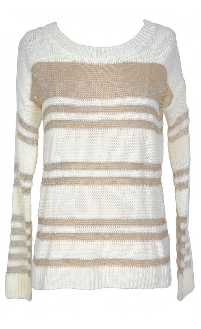 Gold and Ivory Metallic Stripe Sparkle Sweater